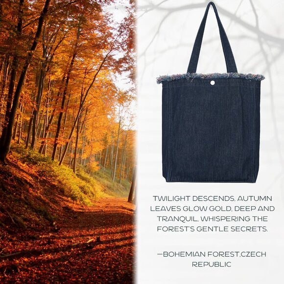 Brand New with Tag- Forest-Inspired Red Fringe Denim Tote Bag for Women - Picture 2 of 7